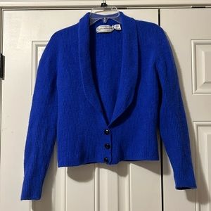 Evan Picone cobalt blue lambswool and angora shawl collar cardigan EUC Sz M